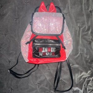Disney's Minnie Mouse Mini Backpack Red & Black with Bling Rhinestones